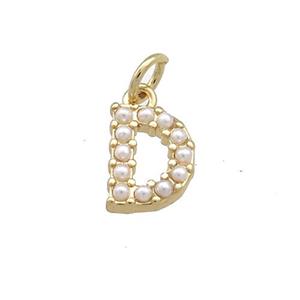 Copper Letter-D Pendant Pave Pearlized Resin Gold Plated, approx 3-10mm [FN38644]