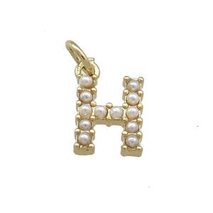 Copper Letter-H Pendant Pave Pearlized Resin Gold Plated, approx 3-10mm [FN38648]