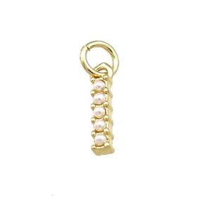 Copper Letter-I Pendant Pave Pearlized Resin Gold Plated, approx 3-10mm [FN38649]