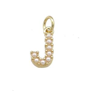 Copper Letter-J Pendant Pave Pearlized Resin Gold Plated, approx 3-10mm [FN38650]