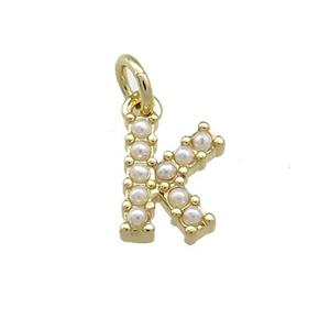 Copper Letter-K Pendant Pave Pearlized Resin Gold Plated, approx 3-10mm [FN38651]