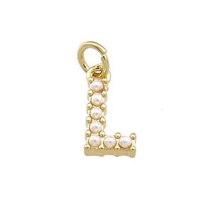 Copper Letter-L Pendant Pave Pearlized Resin Gold Plated, approx 3-10mm [FN38652]