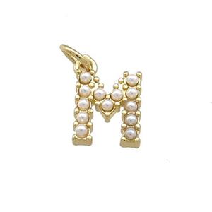 Copper Letter-M Pendant Pave Pearlized Resin Gold Plated, approx 3-10mm [FN38653]