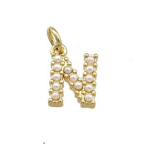 Copper Letter-N Pendant Pave Pearlized Resin Gold Plated, approx 3-10mm [FN38654]