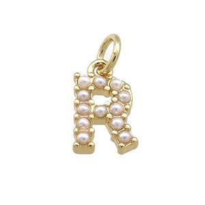 Copper Letter-R Pendant Pave Pearlized Resin Gold Plated, approx 3-10mm [FN38658]