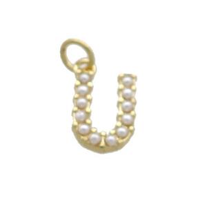 Copper Letter-U Pendant Pave Pearlized Resin Gold Plated, approx 3-10mm [FN38661]