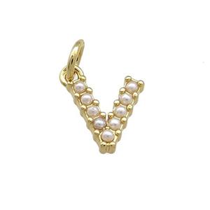 Copper Letter-V Pendant Pave Pearlized Resin Gold Plated, approx 3-10mm [FN38662]