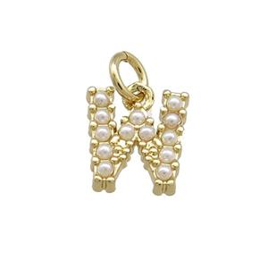 Copper Letter-W Pendant Pave Pearlized Resin Gold Plated, approx 3-10mm [FN38663]