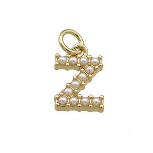 Copper Letter-Z Pendant Pave Pearlized Resin Gold Plated, approx 3-10mm [FN38666]