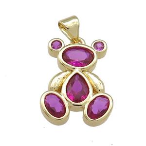 Copper Bear Pendant Pave Fuchsia Zircon Gold Plated, approx 15-20mm [FN38676]
