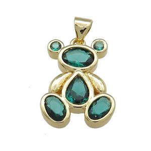 Copper Bear Pendant Pave Green Zircon Gold Plated, approx 15-20mm [FN38677]