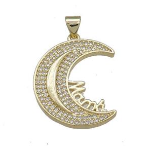 Copper Moon Charms Pendant Pave Zircon Mama Gold Plated, approx 18-20mm [FN38680]