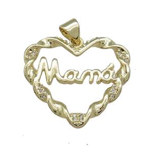 Copper Heart Pendant Pave Zircon Mama Gold Plated, approx 20mm [FN38681]
