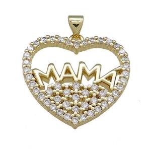 Copper Heart Pendant Pave Zircon Mama Gold Plated, approx 20mm [FN38682]