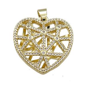 Copper Heart Pendant Pave Zircon Hollow Gold Plated, approx 25mm [FN38684]