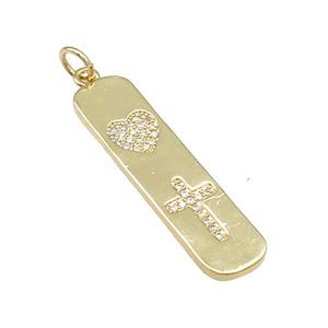 Copper Rectangle Pendant Pave Zircon Heart Cross Gold Plated, approx 9-36mm [FN38687]