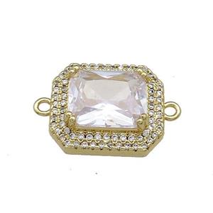 Copper Rectangle Connector Pave Crystal Glass Zircon Gold Plated, approx 16-18mm [FN38688]