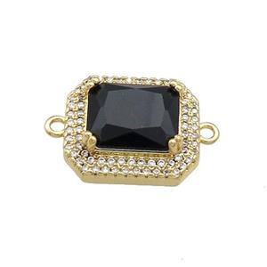 Copper Rectangle Connector Pave Black Crystal Glass Zircon Gold Plated, approx 16-18mm [FN38689]