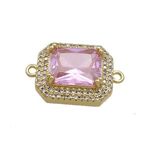 Copper Rectangle Connector Pave Pink Crystal Glass Zircon Gold Plated, approx 16-18mm [FN38691]