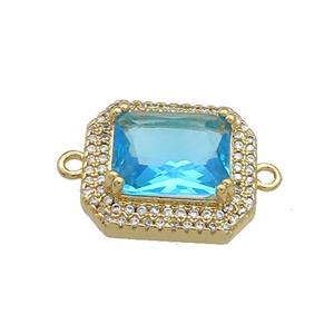 Copper Rectangle Connector Pave Aqua Crystal Glass Zircon Gold Plated, approx 16-18mm [FN38692]
