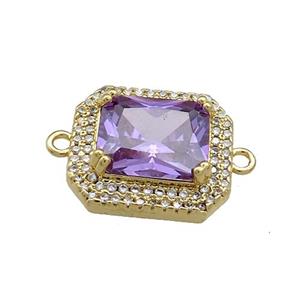 Copper Rectangle Connector Pave Purple Crystal Glass Zircon Gold Plated, approx 16-18mm [FN38693]