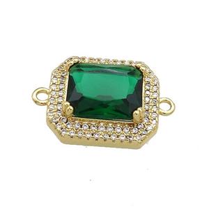Copper Rectangle Connector Pave Green Crystal Glass Zircon Gold Plated, approx 16-18mm [FN38694]