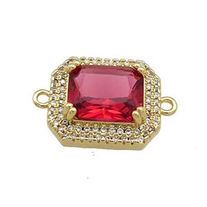Copper Rectangle Connector Pave Red Crystal Glass Zircon Gold Plated, approx 16-18mm [FN38695]
