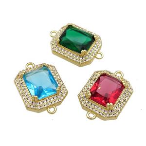 Copper Rectangle Connector Pave Crystal Glass Zircon Gold Plated Mixed, approx 16-18mm [FN38696]