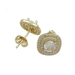 Copper Stud Earrings Pave Zircon Gold Plated, approx 11mm [FN38700]