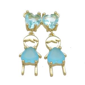 Copper Pendant Pave Blue Crystal Glass 2loops Gold Plated, approx 18-32mm, 18mm dia [FN38709]