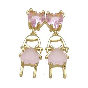 Copper Pendant Pave Pink Crystal Glass 2loops Gold Plated, approx 18-32mm, 18mm dia [FN38710]