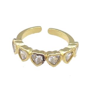 Copper Heart Rings Pave Zircon Gold Plated, approx 5mm, 18mm dia [FN38711]