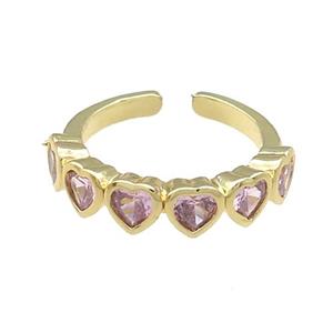 Copper Heart Rings Pave Pink Zircon Gold Plated, approx 5mm, 18mm dia [FN38712]