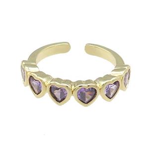 Copper Heart Rings Pave Purple Zircon Gold Plated, approx 5mm, 18mm dia [FN38713]