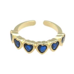 Copper Heart Rings Pave Blue Zircon Gold Plated, approx 5mm, 18mm dia [FN38715]