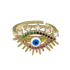 Copper Rings Pave Zircon Evil Eye Gold Plated, approx 15-20mm, 18mm dia [FN38720]