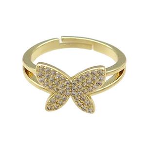Copper Rings Pave Zircon Butterfly Adjustable Gold Plated, approx 10-13mm, 18mm dia [FN38724]