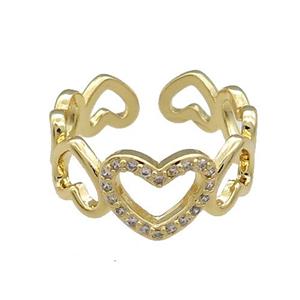 Copper Heart Rings Pave Zircon Gold Plated, approx 10mm, 18mm dia [FN38736]