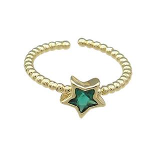 Copper Rings Pave Zircon Star Gold Plated, approx 8mm, 18mm dia [FN38740]