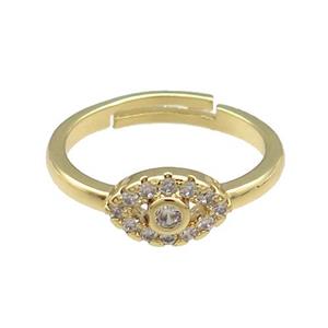 Copper Rings Pave Zircon Eye Adjustable Gold Plated, approx 7-11mm, 18mm dia [FN38742]