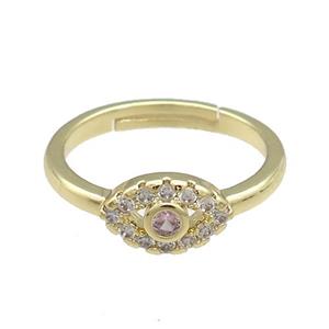 Copper Rings Pave Zircon Eye Adjustable Gold Plated, approx 7-11mm, 18mm dia [FN38743]