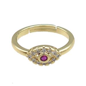Copper Rings Pave Zircon Eye Adjustable Gold Plated, approx 7-11mm, 18mm dia [FN38746]