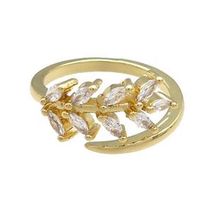 Copper Rings Pave Zircon Leaf Gold Plated, approx 8mm, 18mm dia [FN38751]