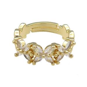 Copper Rings Pave Zircon Adjustable Gold Plated, approx 7mm, 18mm dia [FN38757]