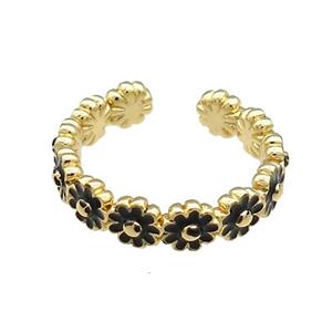 Copper Rings Daisy Black Enamel Gold Plated, approx 5mm, 18mm dia [FN38760]