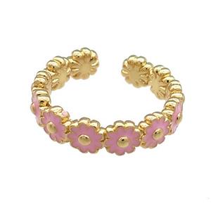 Copper Rings Daisy Pink Enamel Gold Plated, approx 5mm, 18mm dia [FN38761]