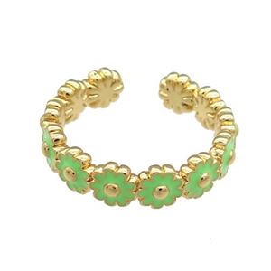 Copper Rings Daisy Green Enamel Gold Plated, approx 5mm, 18mm dia [FN38762]