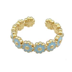 Copper Rings Daisy Blue Enamel Gold Plated, approx 5mm, 18mm dia [FN38763]