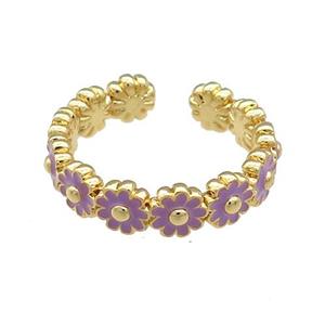 Copper Rings Daisy Purple Enamel Gold Plated, approx 5mm, 18mm dia [FN38764]