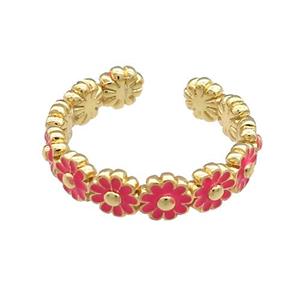 Copper Rings Daisy Red Enamel Gold Plated, approx 5mm, 18mm dia [FN38765]